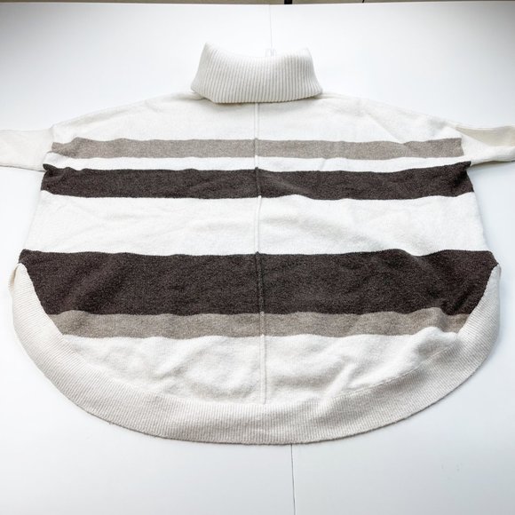 LOFT Cream/Brown Poncho Style 3/4 Sleeve Turtle Neck Sweater Size XSmall - Picture 4 of 7